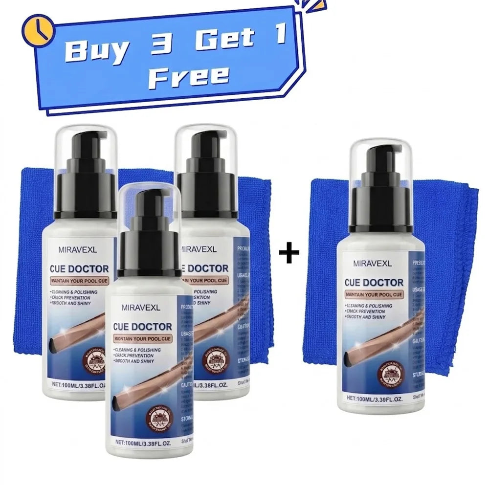 MIRAVEXL 100ml Pool Cue Shaft Cleaner Polish Conditioner Set Billiard Snooker Accessories Maintain Smooth W/ Cleaning Cloth Zpaxo 4PCS