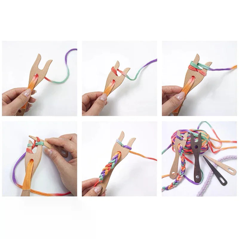 Braider Lightweight Knitting Fork Eye Needle Wooden Cording Tool Zpaxo
