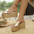 2026 Women Wedges Sandals Summer Beach Platform Shoes Women Designer Round Headed Solid Color Slippers High Heel Big Size Shoes Zpaxo Gold 40
