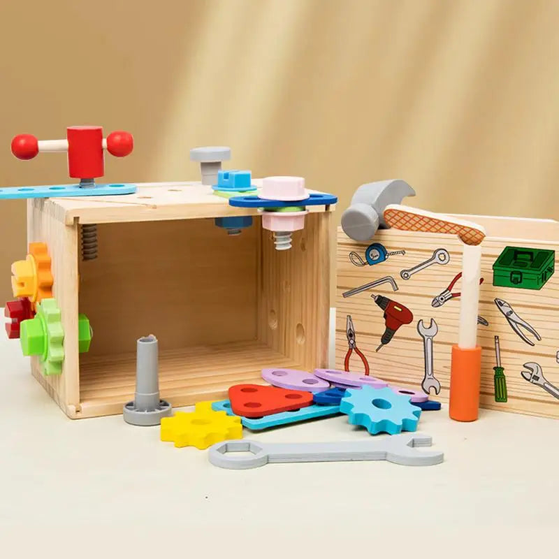 Wooden Kids Tools With Box Play Wooden Tool Kit Pretend Tool Set Construction Toy STEM Learning Role Play Educational Toys For Zpaxo
