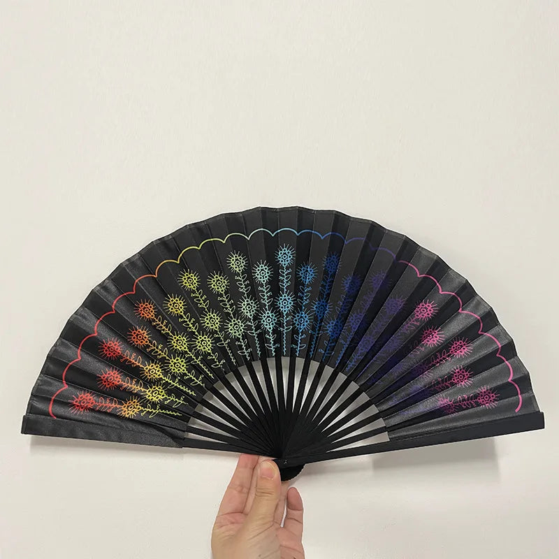 Leopard Print Folding Fan – 23cm Portable Satin Cloth, Black Frame Decorative Folding Fan Zpaxo