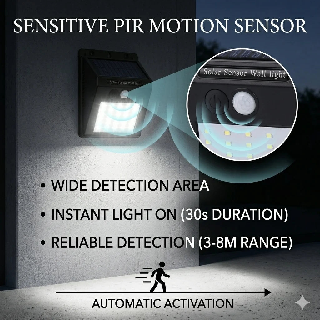 Outdoor Solar Power PIR Motion Sensor Wall Light Waterproof 3 Working Mode Motion Sensor Lights Waterproof Wall lights Zpaxo Default Title