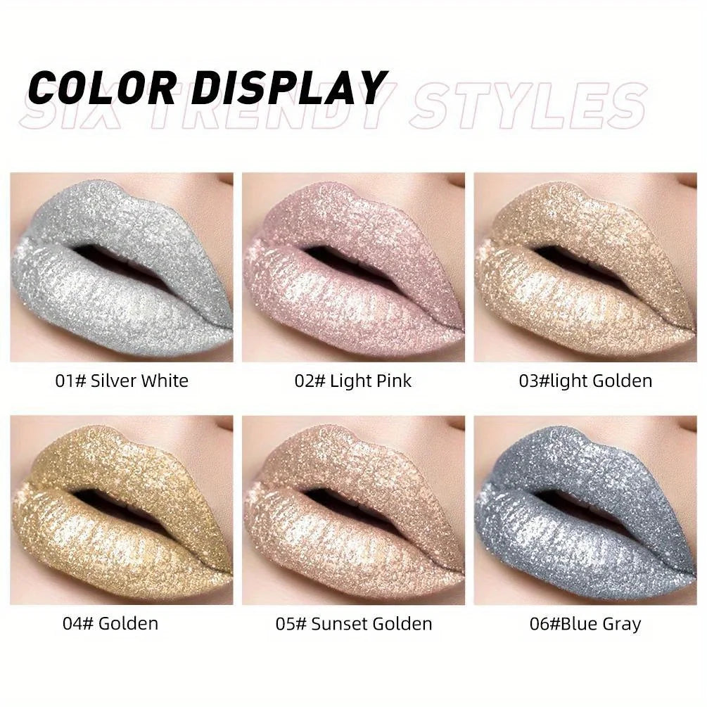Metallic Glitter Liquid Lipstick Makeup Waterproof Lip Gloss Long-lasting Shimmer Metal Diamond Lip Glaze Tint Charming Zpaxo