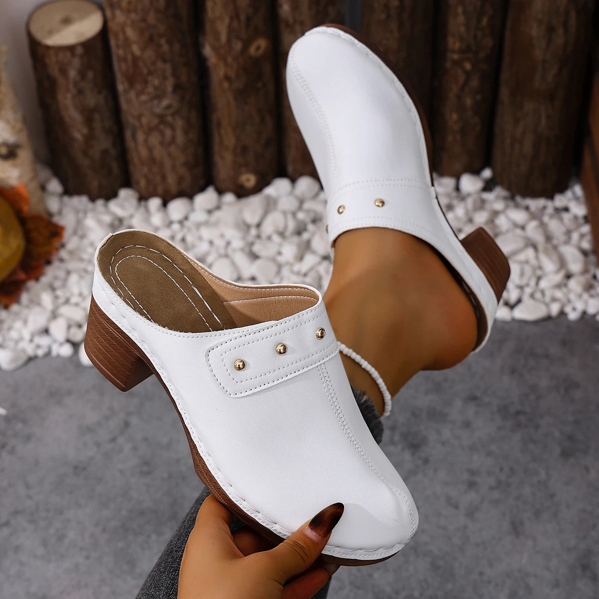 Women Slippers 2026 Chunky Heels Platform Sandals Summer Retro Round Zpaxo WHITE 43