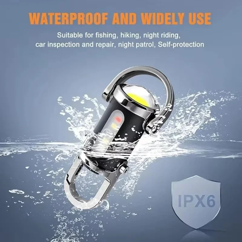 Mini Rechargeable COB Keychain Flashlight – 6 Modes, IPX6