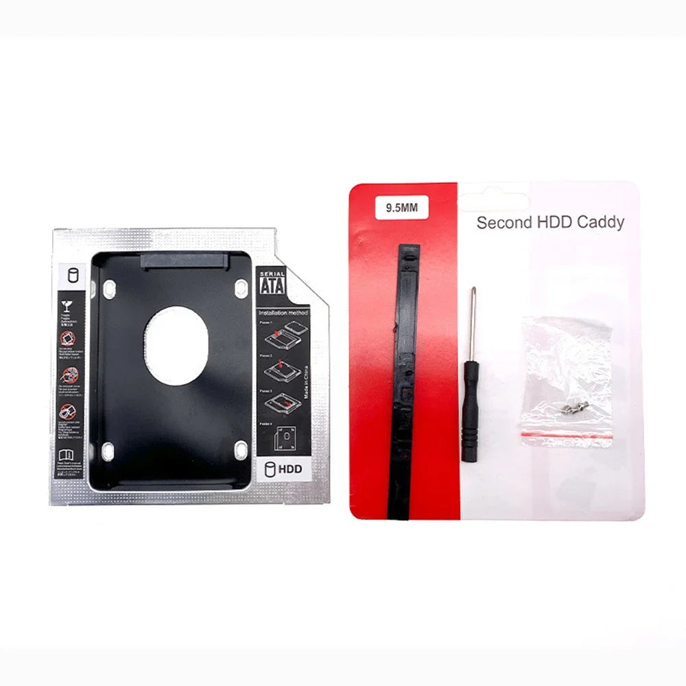 Aluminum 2nd Second Hdd Caddy 12.7mm 9.5mm SATA 3.0 for Optibay 2.5'' SSD DVD CD-ROM Enclosure Adapter Hard Disk Drive 9.5mm Zpaxo