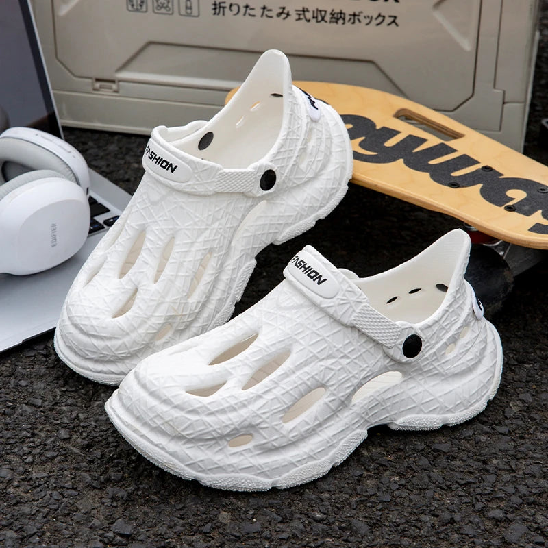 SHAJI Men Breathable Slip Cloud Hole Clogs EVA Thick Sole Non Sandals
