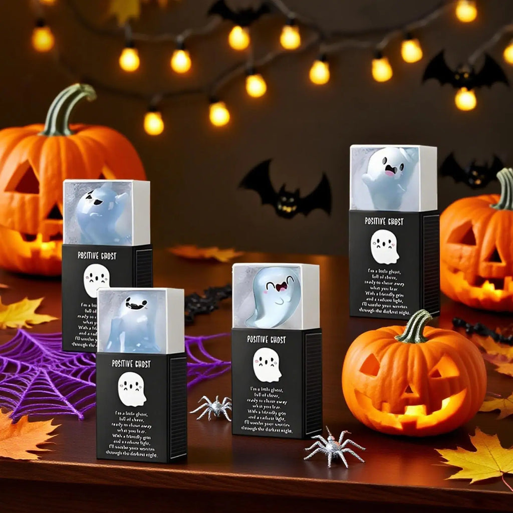 Mini Ghost Figurines Decorative Glow in the Dark Mini Ghost Figures with Box Cute Resin Glowing Spooky Decoration for Porch Zpaxo