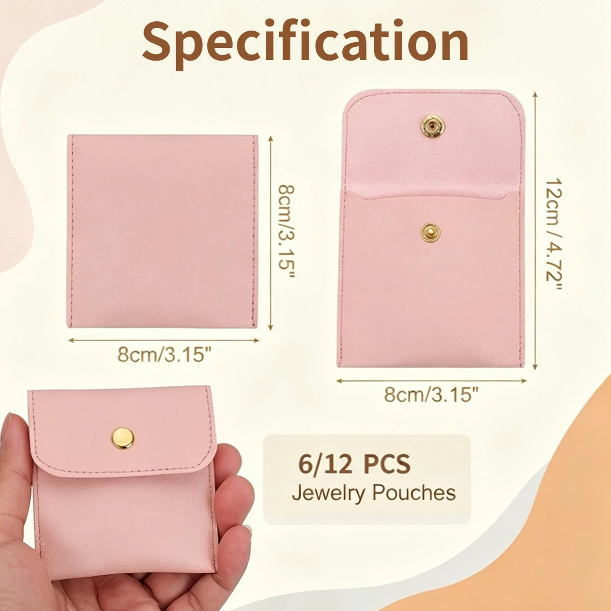 PU Leather Jewelry Pouches – Snap Button Travel Organizer 6/12 Pack