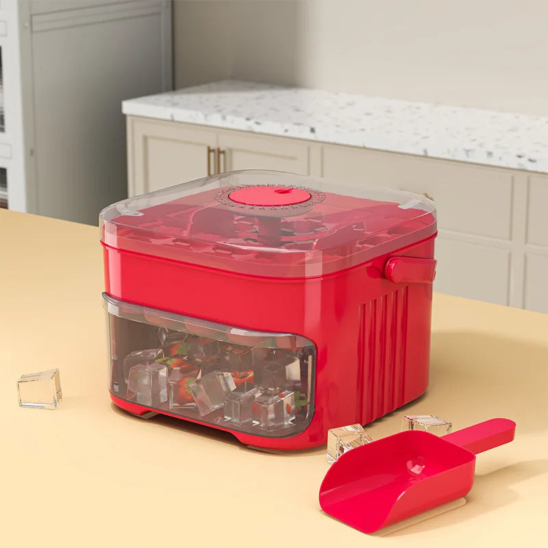 Hot Food-grade Ice Cube Mold Bucket, Press-type Ice Cube Mold, Refrigerator Frozen Ice Cube Food Storage Box Tray Zpaxo Brilliant red