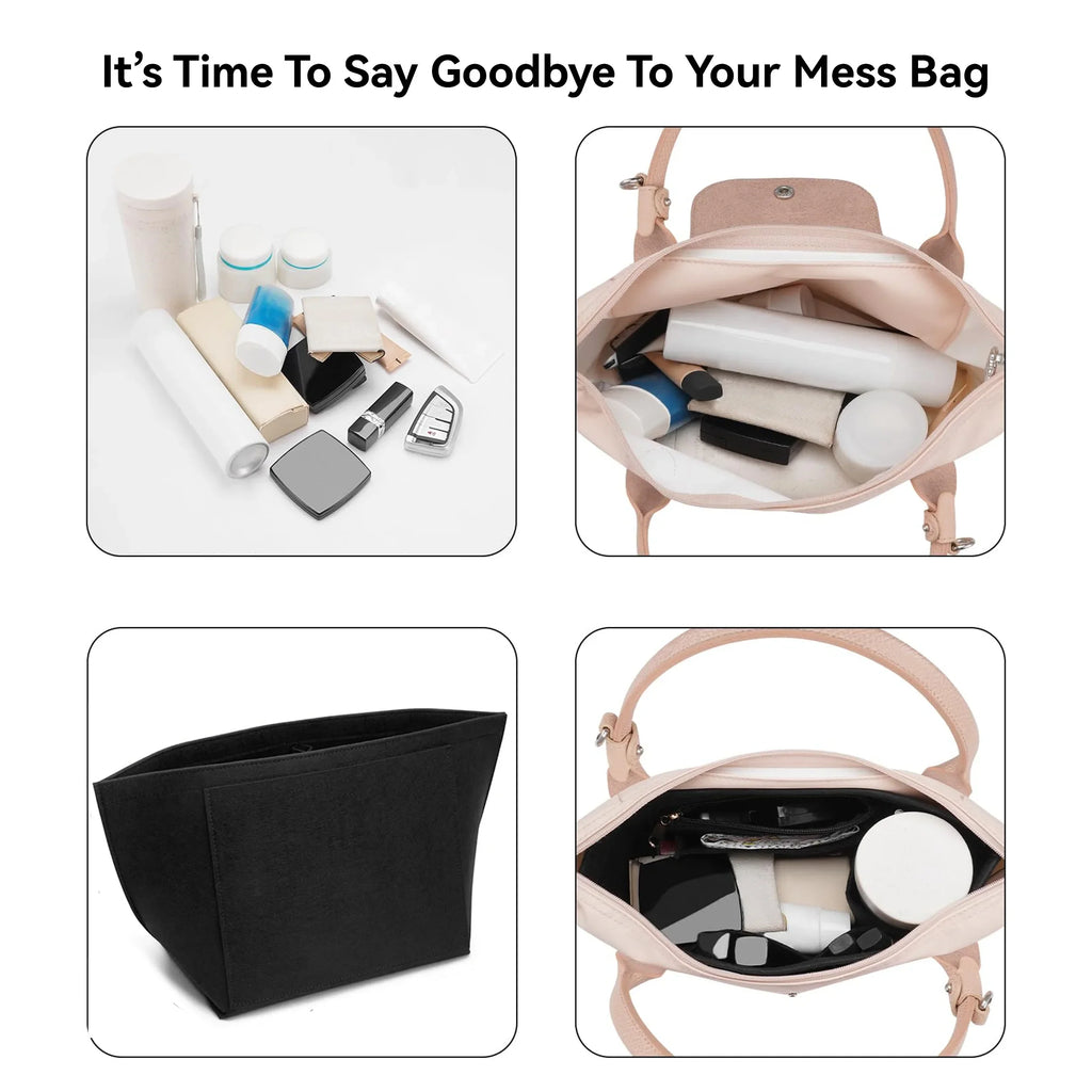 Felt Insert Bag Fits For Longchamp Handbag Liner Bag Felt Cloth Makeup Bag Support Travel Portable Insert Purse Organizer Zpaxo