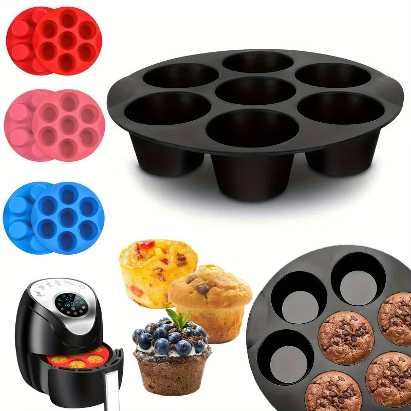 2026 New Silicone Egg Bite Molds for Air Fryer - 7-Cavity Non-Stick Muffin Pan for Cupcakes/Quiches/Tarts - Dishwasher Safe Pans Zpaxo
