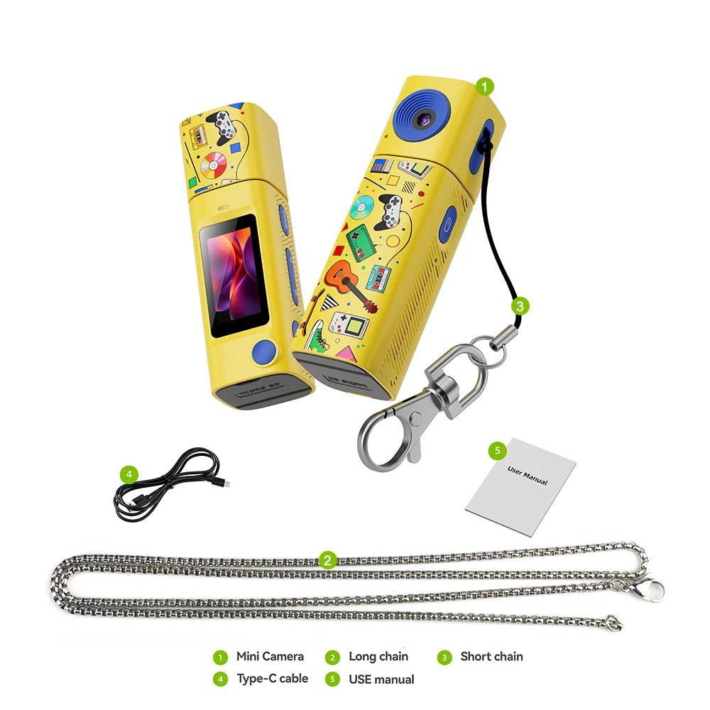 G10 2K HD Retro Mini Keychain Thumb Camera Recorder LCD Screen 230° Rotation Lens Portable Selfie Camera Mini Digital Vlog Camer Zpaxo G10 Yellow Camera Add 32G