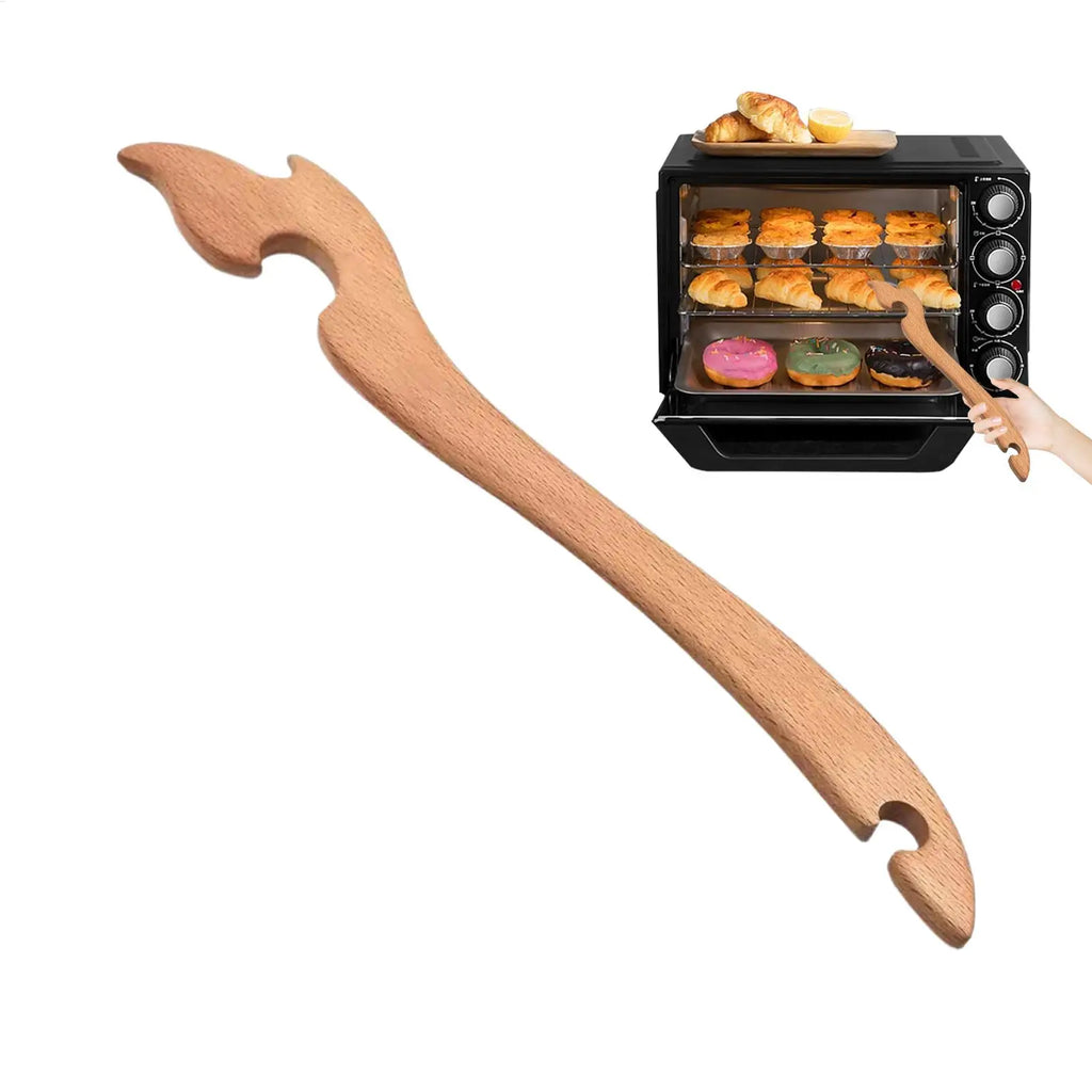 Oven Rack Puller Tool Wooden Long Handle Heat Safe Kitchen Gadget