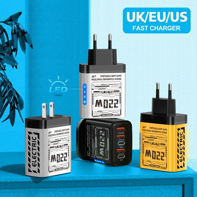 220W Mech-style 3 USB Dual Type-c Charger 5V 2A Smart Charging Head