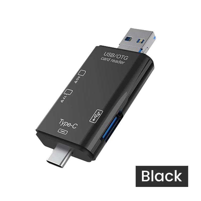 1 Card Reader TF SD USB C Micro Memory Flash Drive Adapter Laptops Zpaxo Black