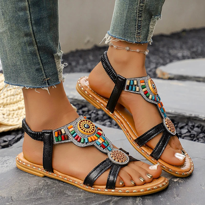 2026 Women Sandals Bohemian Sandals Outdoor Soft Sole Beach Sandals Platform Lightweight Casual Women Shoes Flat Plus Size Shoes Zpaxo black 43