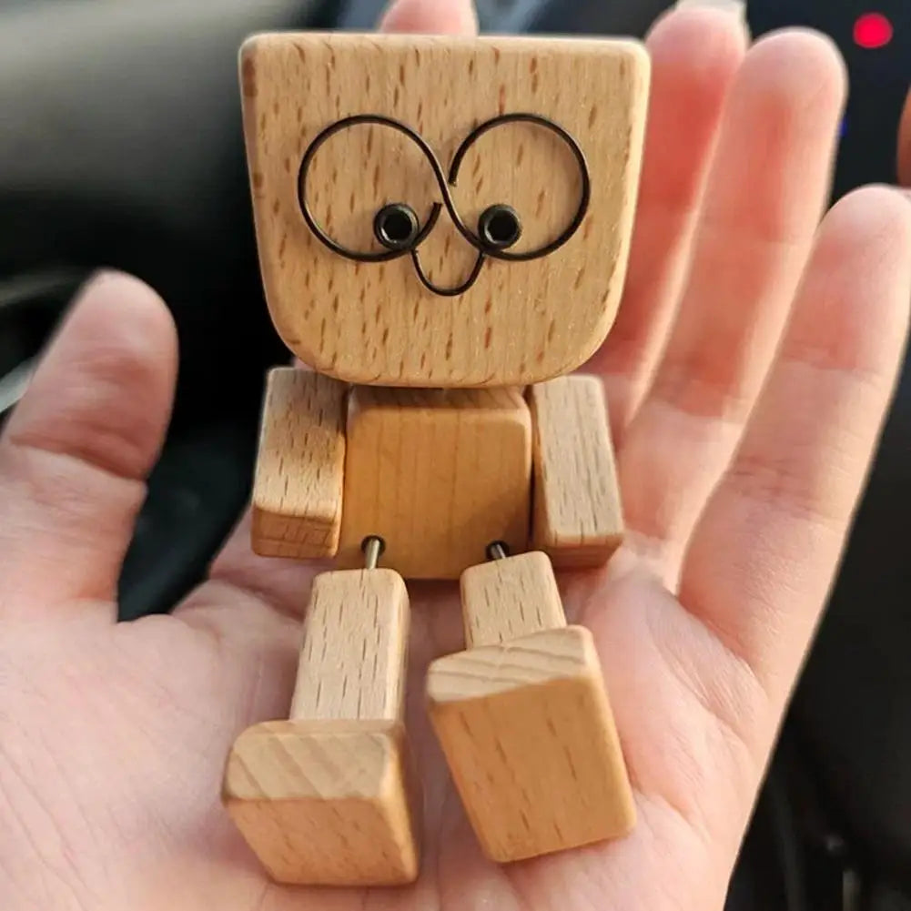 Leg-Shaking Wooden Man Car Dashboard Figurine | Magnetic Decor Car Dashboard Ornament Zpaxo