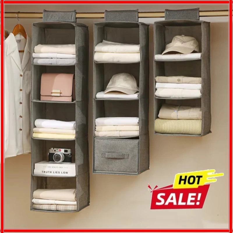 Multi-Layer Hanging Closet Organizer Hanging Bag/Shelf,Collapsible Wardrobe Sundries Organizer washable fabric Zpaxo