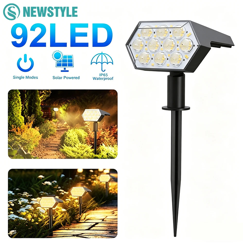 2/4PCS Solar Spotlight IP65 Waterproof Adjustable 92LED Landscape Wall Light Solar Powered Decor for Garden Fence Yard Pathway Zpaxo
