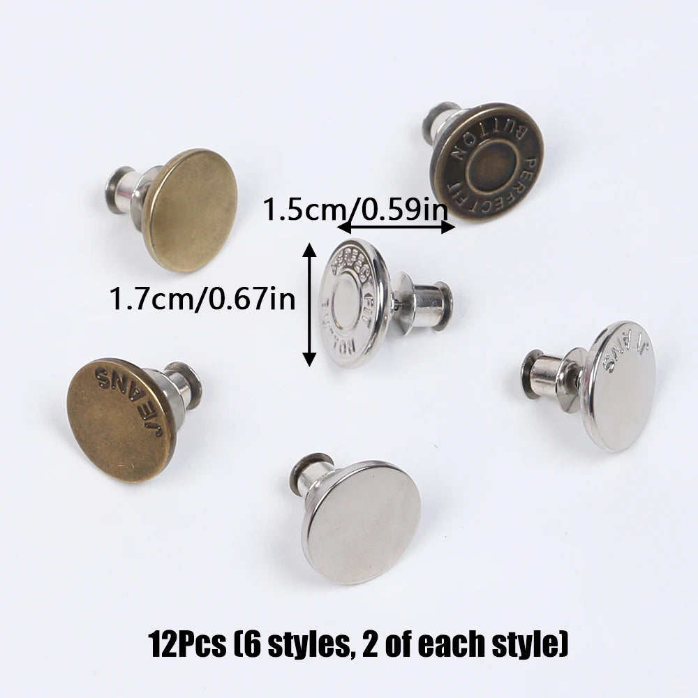 12Pcs Jean Button Pins No Sew Instant Replacement Buttons Adjustable Reusable Snap Tack Pant Button Tightener for Loose Jeans Zpaxo 12Pcs