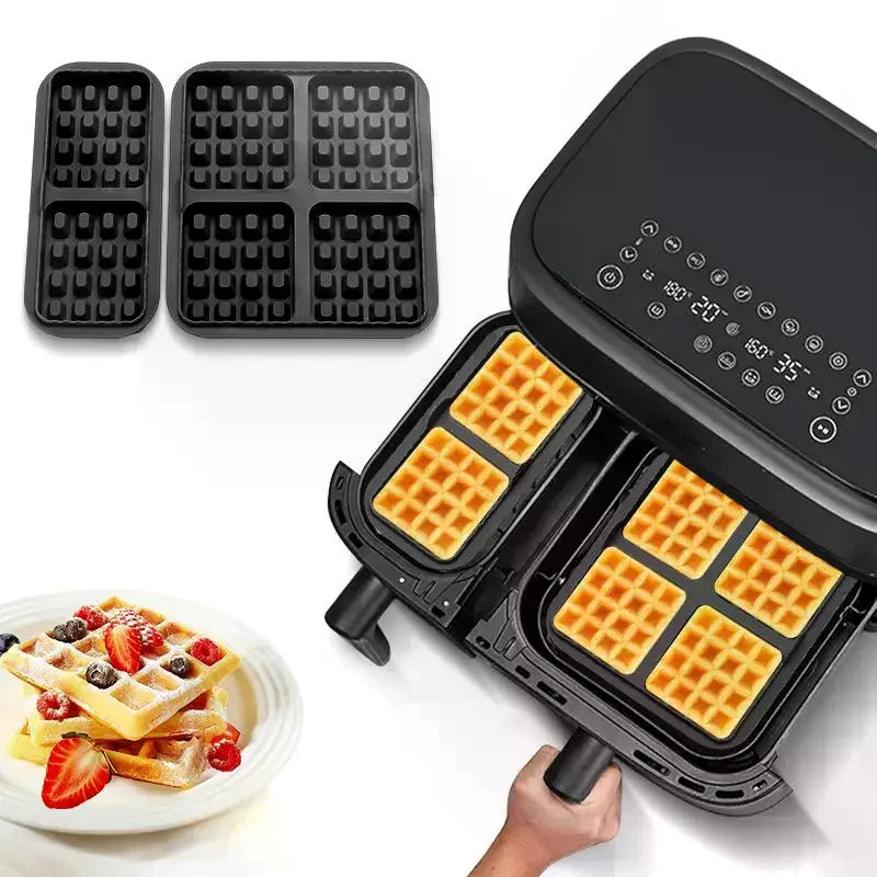 1 Air Fryer Waffle Baking Mold Reusable Silicone Mould Liner Dual Zpaxo