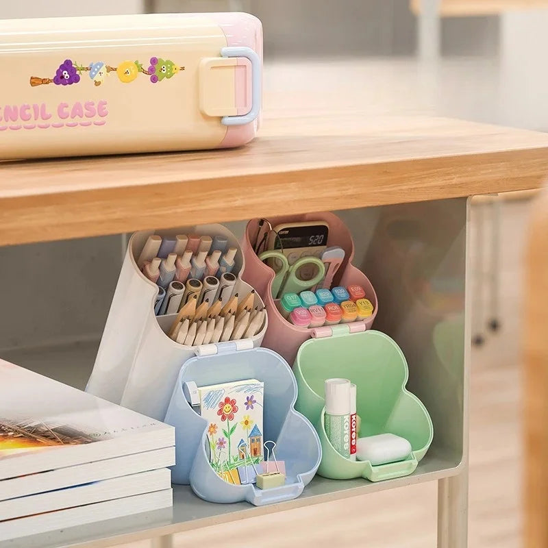 Cute Foldable Multi Compartment Pen Holder Plastic Desktop Storage
