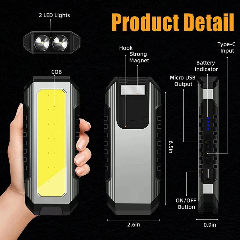 KDULIT Magnetic COB LED Work Light – 1000lm, 4000mAh, IPX6