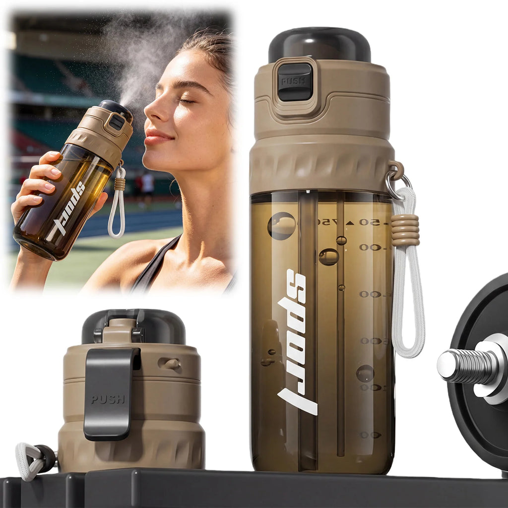 750ML Double Drinking Sports Bottle with Straw Dual-Drinking Spray Bottle for Mountaineering Gym Cycling Sports Activities Zpaxo