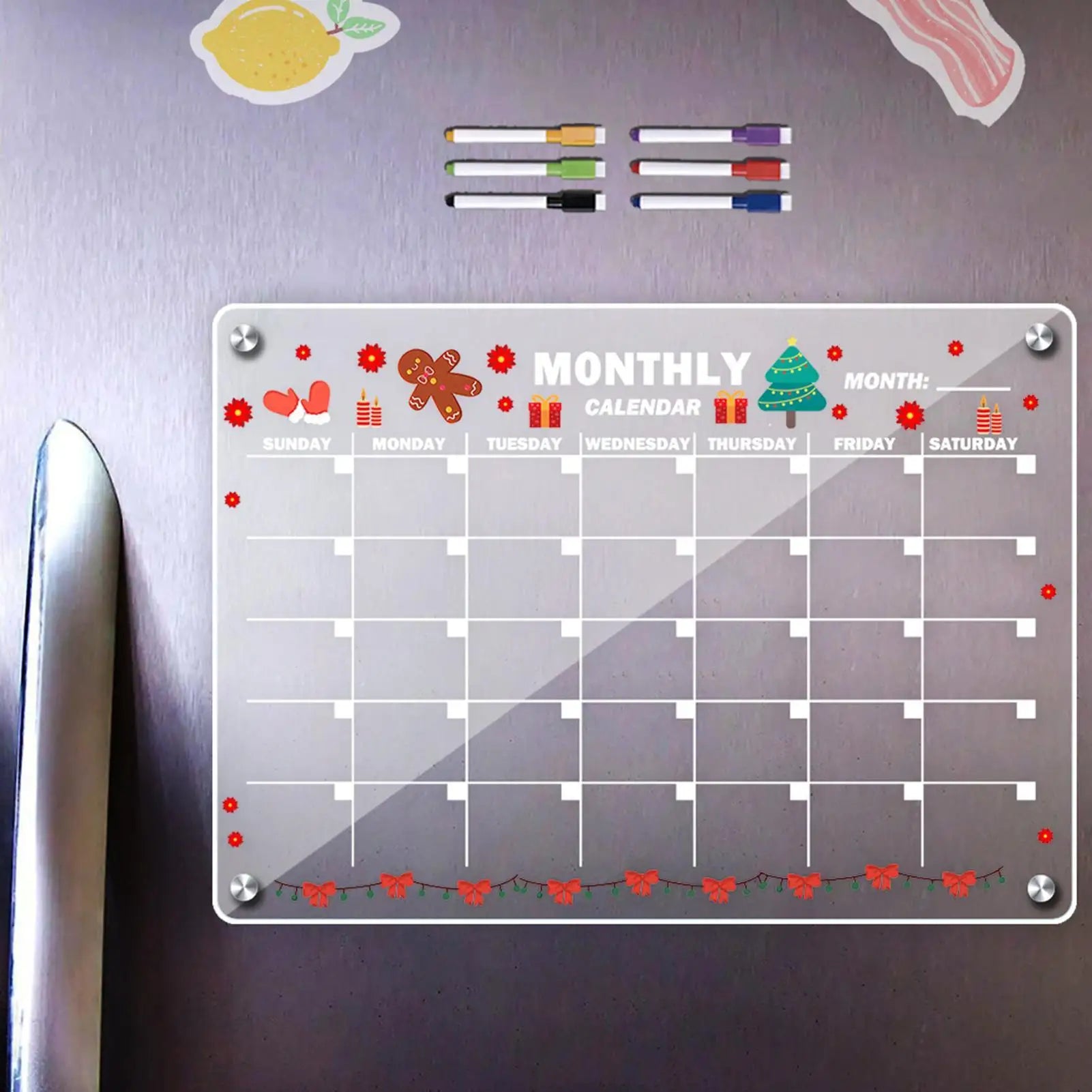 Acrylic Magnetic Board Writable 6 Marker Pens Monthly Planner Dorm