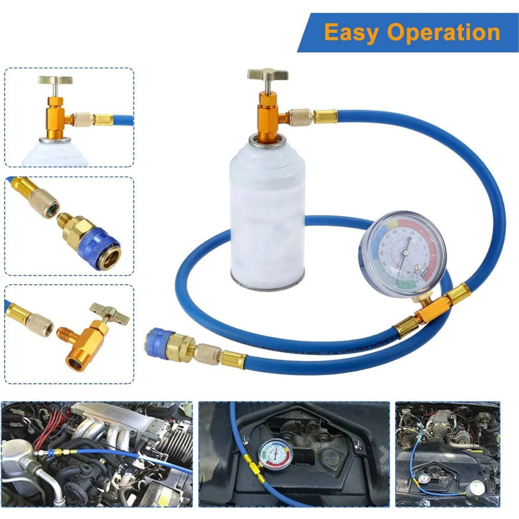 R134A Refrigerant Charging Hose Gauge Automotive AC Refill Compatible