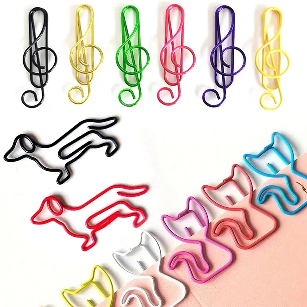 20/40/50Pcs Metal Paper Clips Cat Dog Musical Notes Assorted Color Paperclips Bookmark Teacher Students Office Supplies Zpaxo