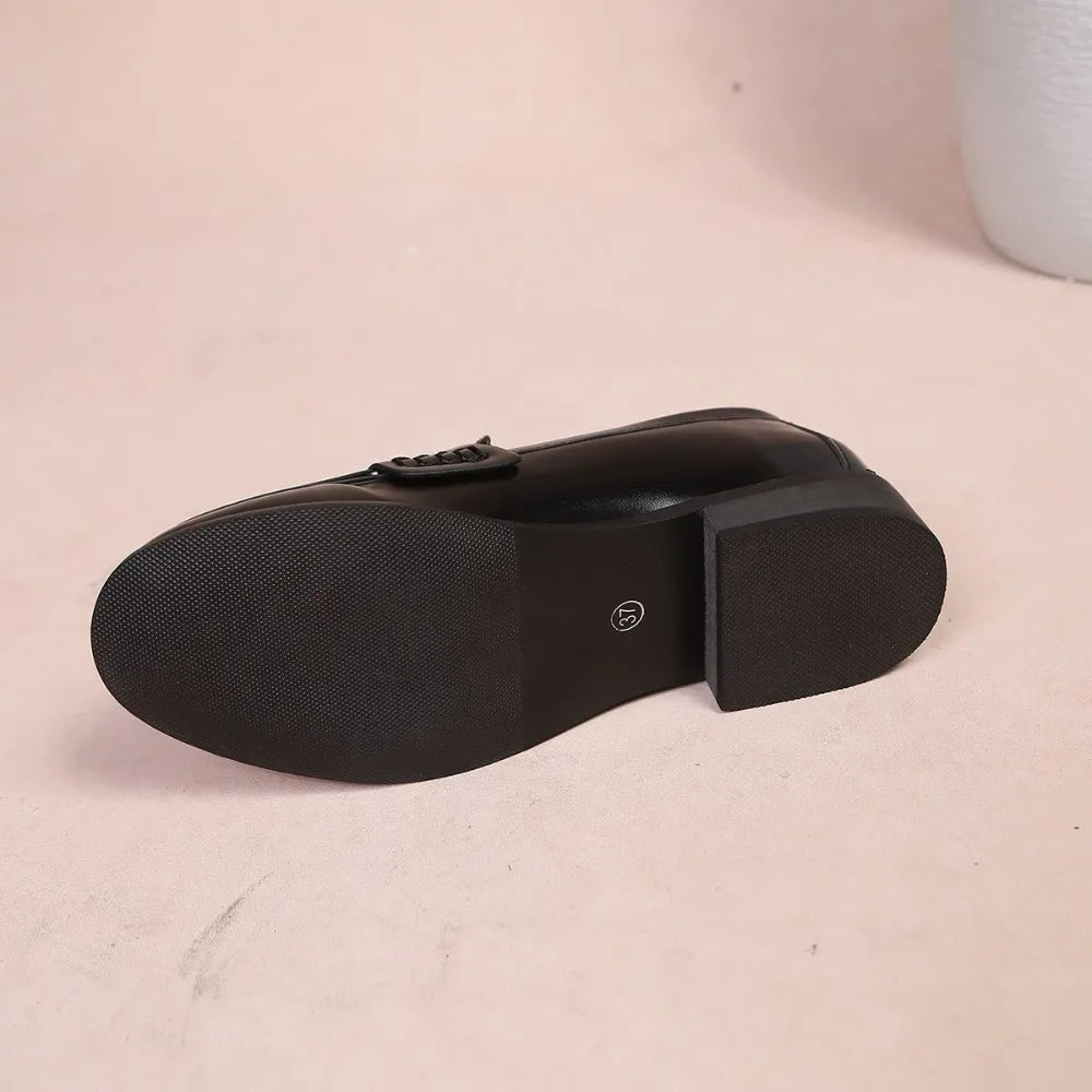 Elegant Black Pu Leather Flats Women 42 Comfortable Low Heel Loafers
