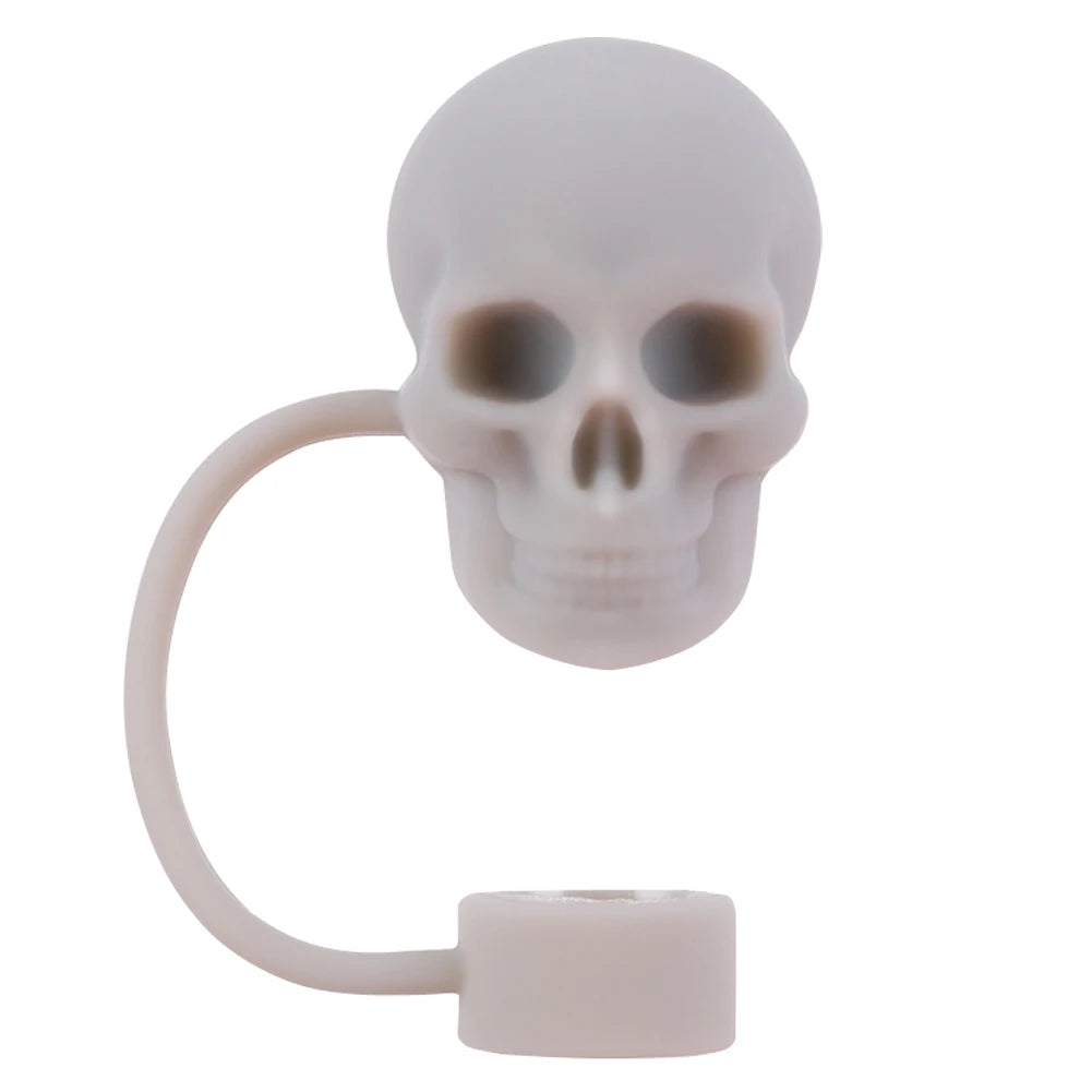 1 Silicone Cute Skull Straw Covers Halloween Toppers Reusable Funny Zpaxo Grey