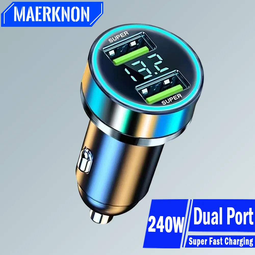 240W Dual USB Car Charger with Digital Display – Fast Charging Car USB Charger Zpaxo