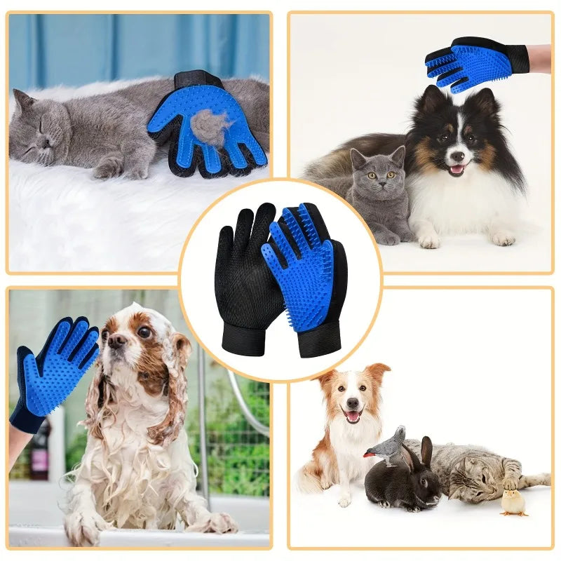 2-in-1 Pet Grooming Gloves Silicone Massage Hair Removal Dogs&cats