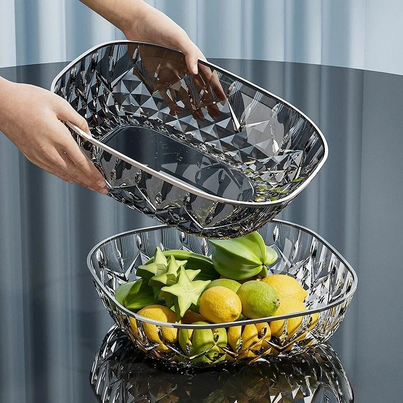 Hot Household Fruit Bowl Salad Dessert Biscuit Plate Plastic Square Transparent Tray Golden Edge Snack Plates Tableware Zpaxo