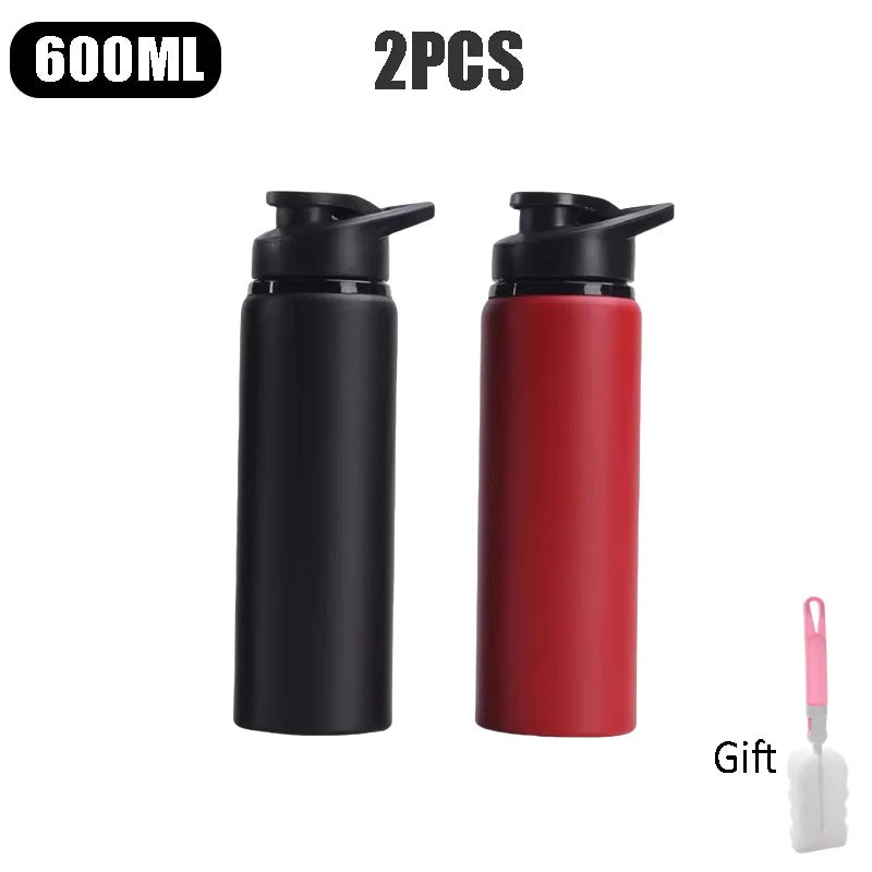 Large Capacity Stainless Steel Sports Water Bottle Outdoors Camping Zpaxo Black and Red 2PCS 600ml