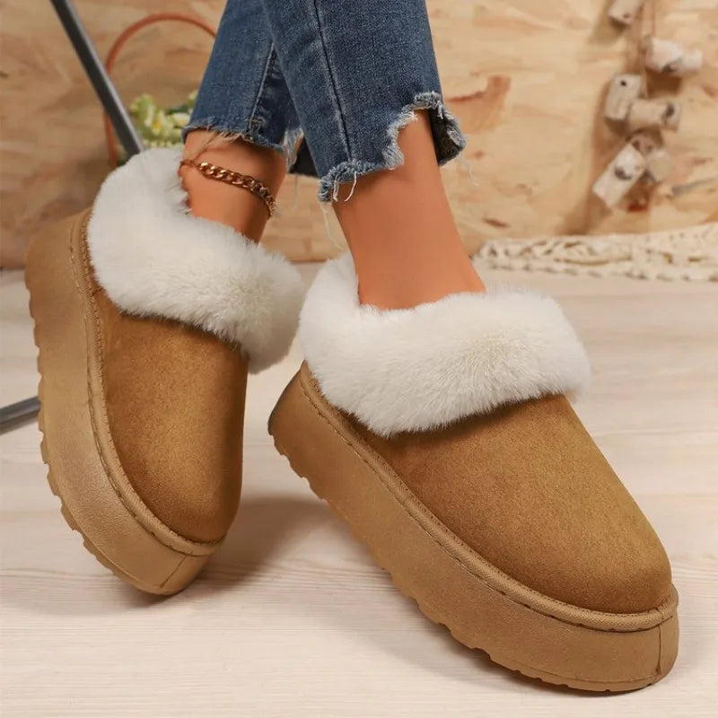 Anti-slip Shoe Thick Plush Snow Boots Women Faux Suede Platform Fur