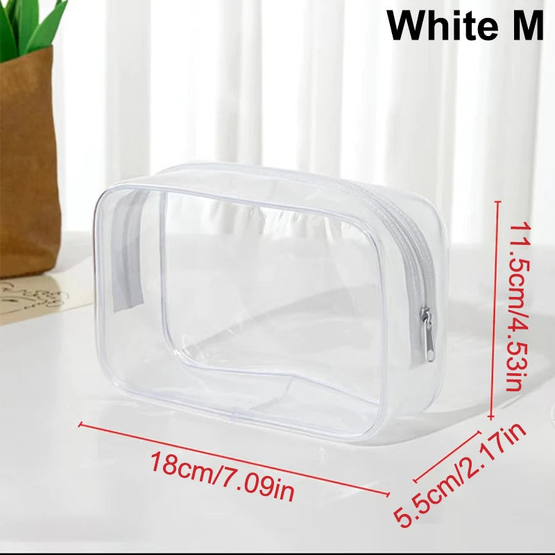 Waterproof Zippered Toy Storage Bag Transparent PVC Travel Pouch Sand Zpaxo M White