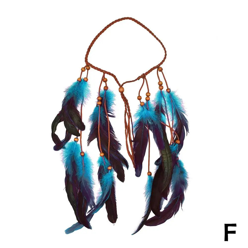 Bohemian Feather Hairband Women's Festive Masquerade Carnival Hippies Costume Indian Prom Gypsy Long Tassel Hair Accessories Zpaxo F