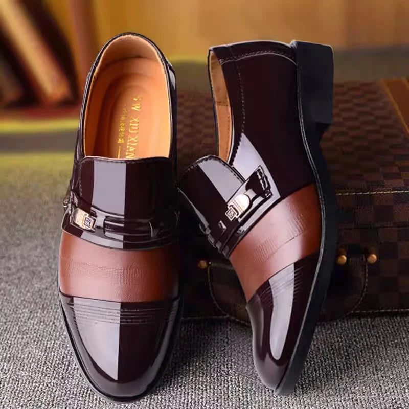 Mens Formal Two Tone Patent Leather Loafers Pointed Toe Slip Shoes Zpaxo