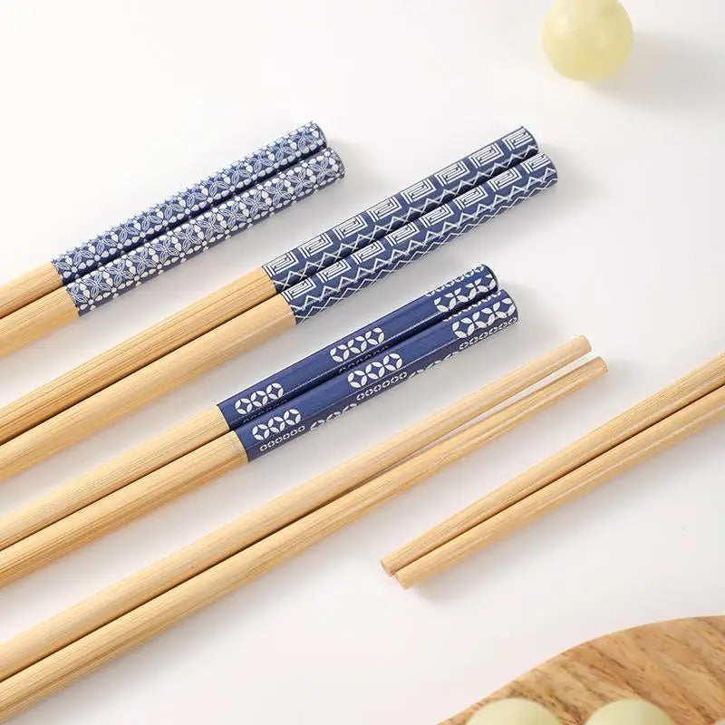 5Pairs Reusable Tableware Handmade Bamboo Japanese Natural Wood Chopsticks Sushi Food Cat Flower Multi Color Wooden Chop Sticks Zpaxo