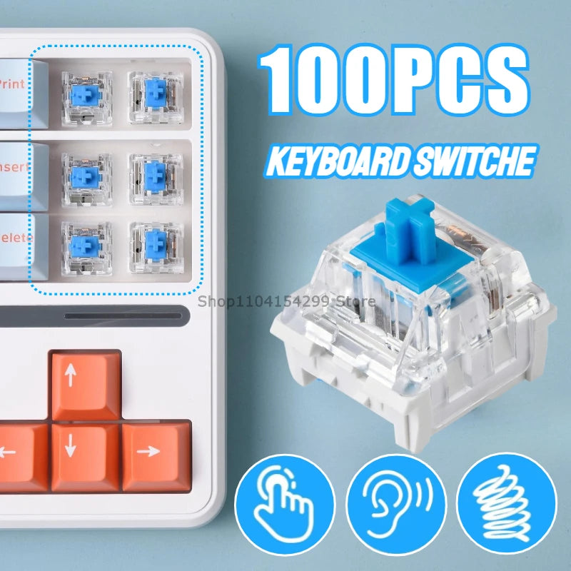 100Pcs Blue Keyboard Switches, 3-Pin Clicky Tactile Mechanical Keyboard Switches, Complete DIY Replacement Kit with Switch Pulle Zpaxo