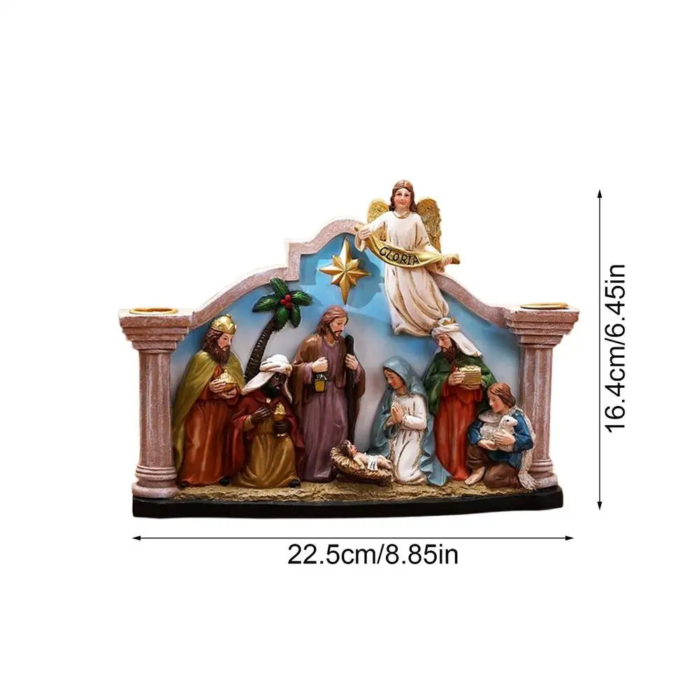 Nativity Advent Candle Holder Christmas Candlestick Decorations Resin