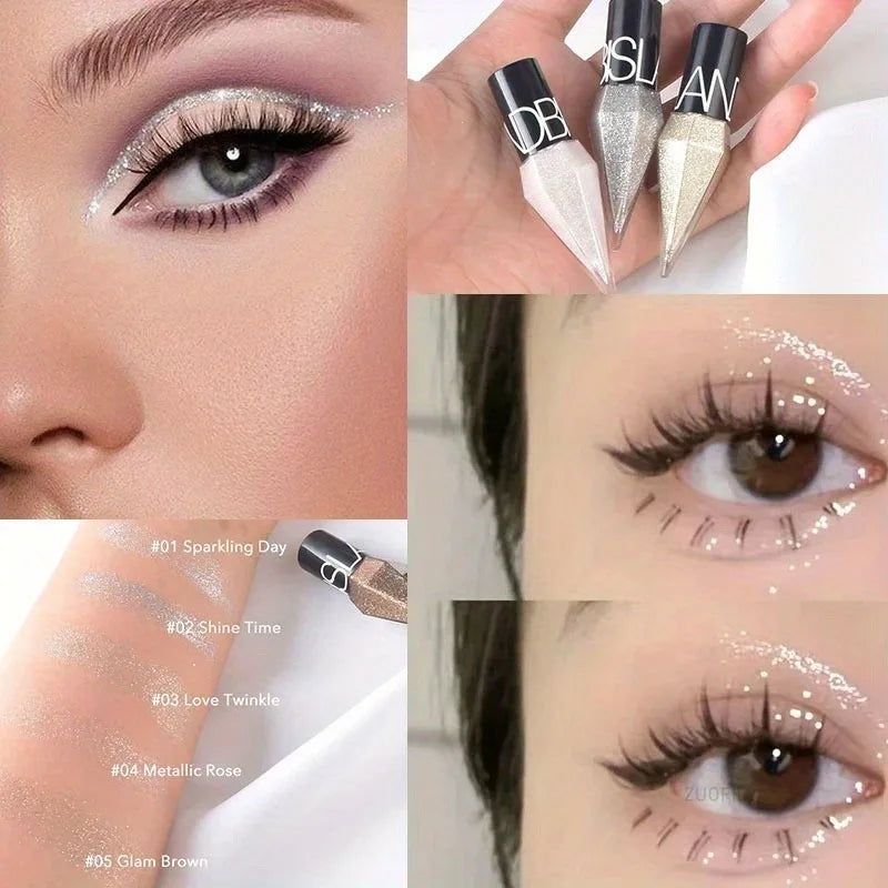 Pearlescent Glitter Diamond Liquid Eyeliner Shimmer Silver Color Waterproof Long Lasting Easy to Wear Eye Pencil Korean Makeup Zpaxo