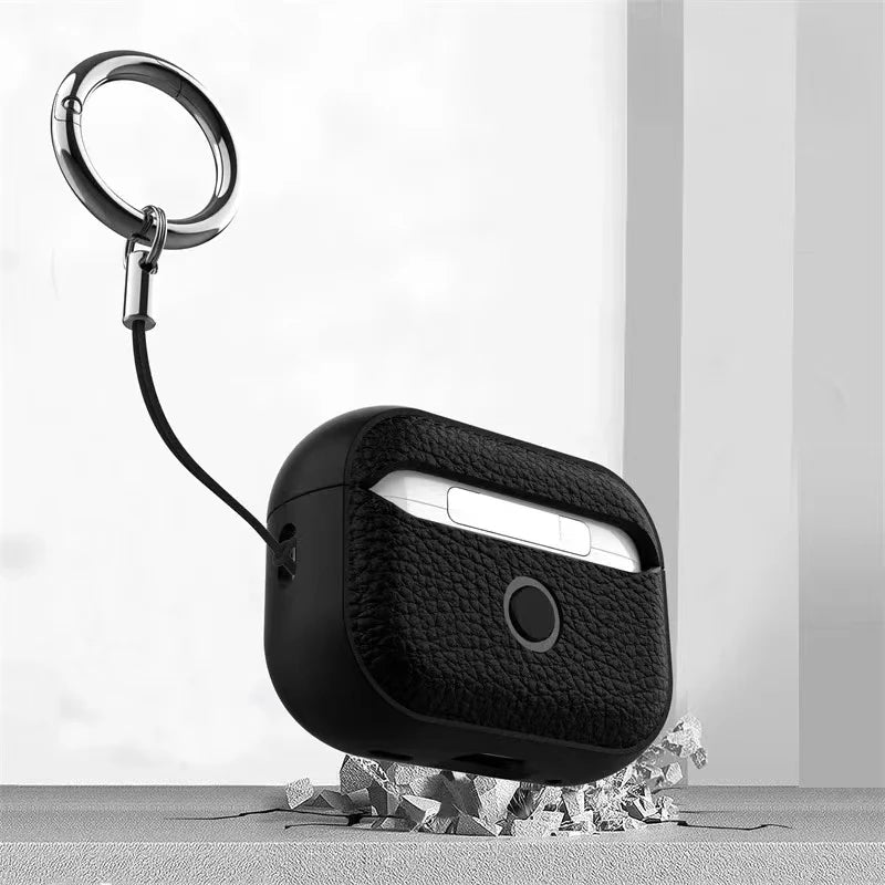 Case For Air Pods 4 3 2 1 Shell PU Leather Grain Case With Keyring Hook Wireless Headphones Accessoris For AirPods Pro 1 2 Cover Zpaxo