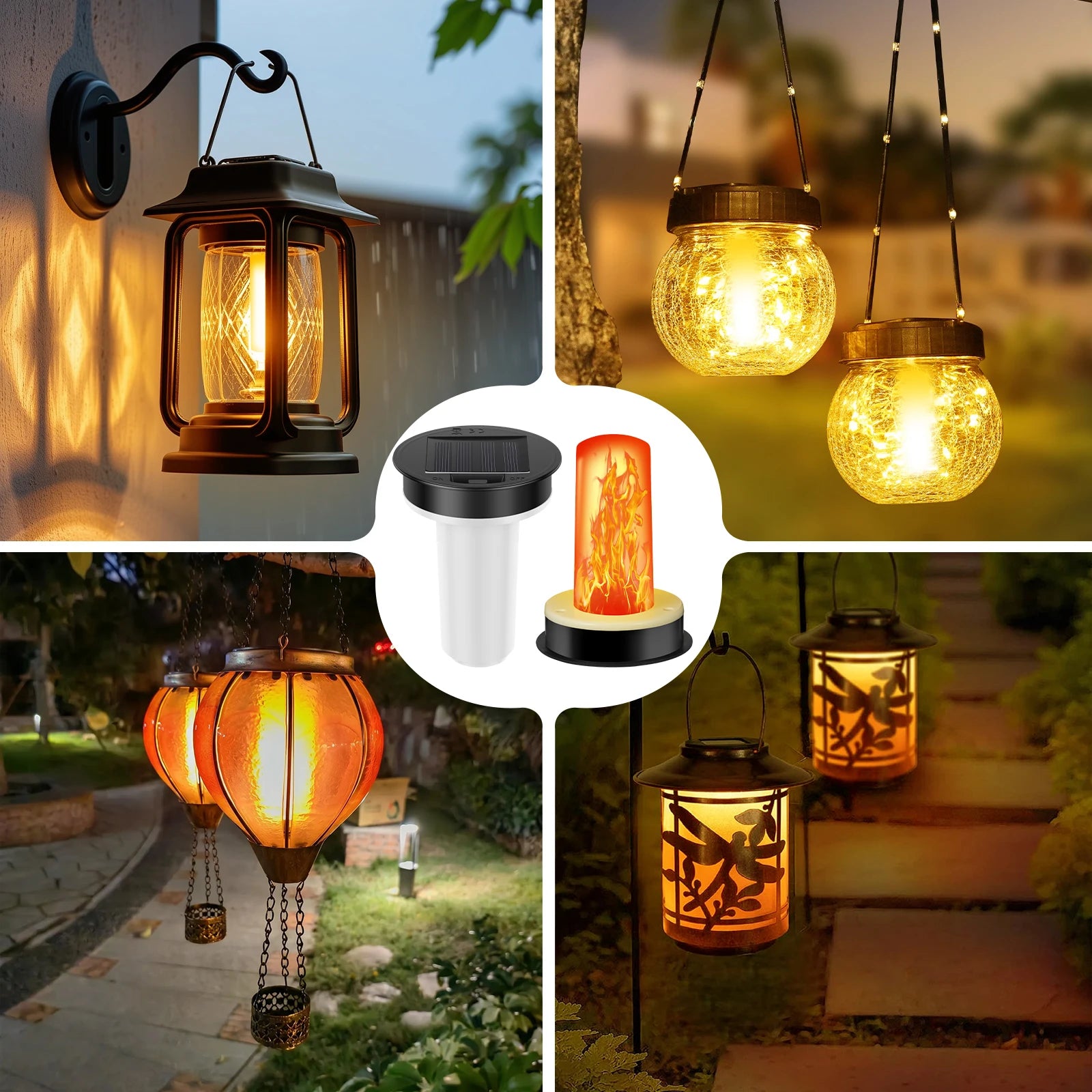 Solar Light Replacement Top Lantern Lid Parts Flickering Flame LED Waterproof IP44 For Hot Air Balloon Dusk To Dawn Opening Yard Zpaxo
