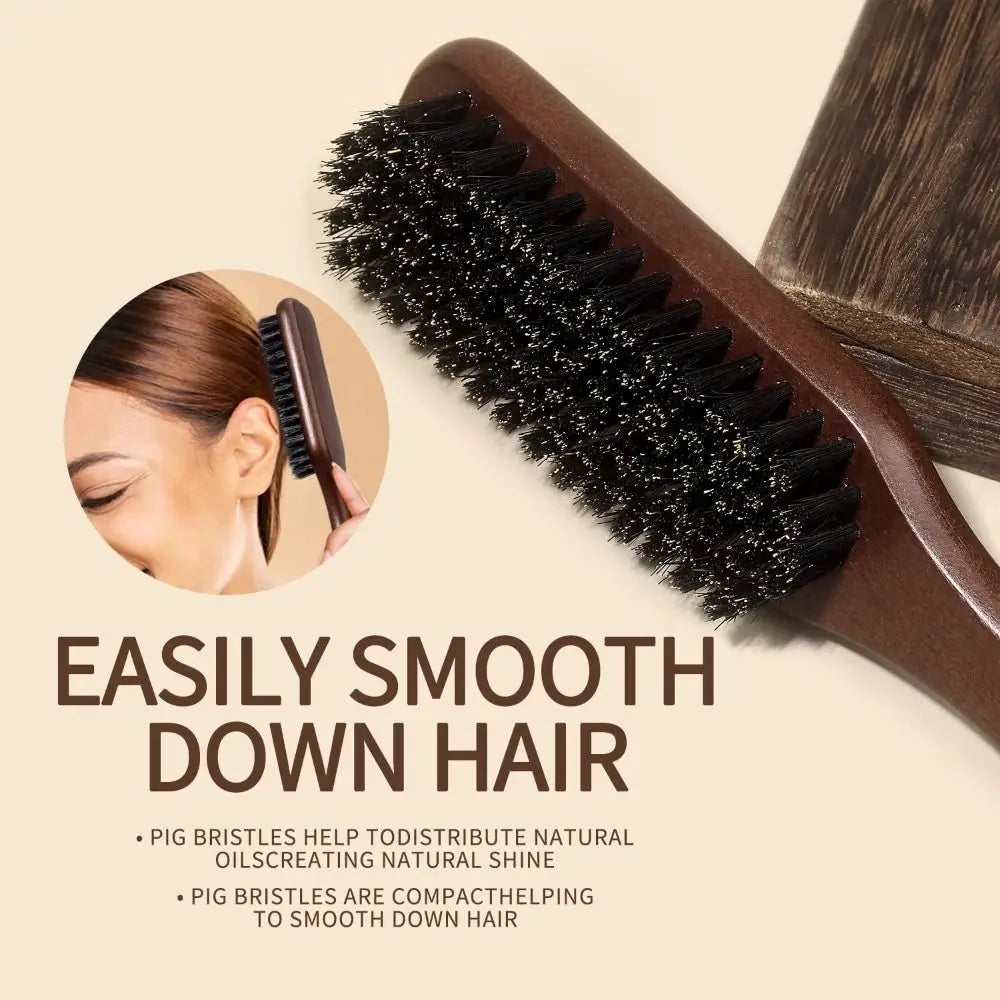 Smooth Boar Bristle Hair Brush Backcombing Wooden Handle Barber Styling Bristle Brush Edge Control Durable Back Hair Brush Zpaxo