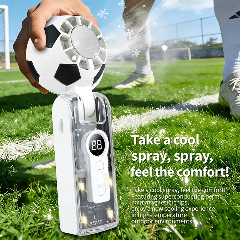 Handheld Portable Turbo Fan with Ice Cooling LED Display Football-inspired Transparent Mecha-style 3600mAh Rechargeable Mini Fan Zpaxo